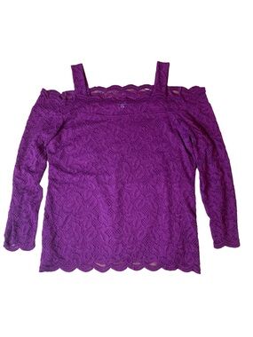 Cleo Petites Purple Lace Cold Shoulder Top | Size XL